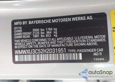2017 Mini Hardtop Cooper S z USA, uszkodzony, nr VIN WMWXU3C52H2D31951